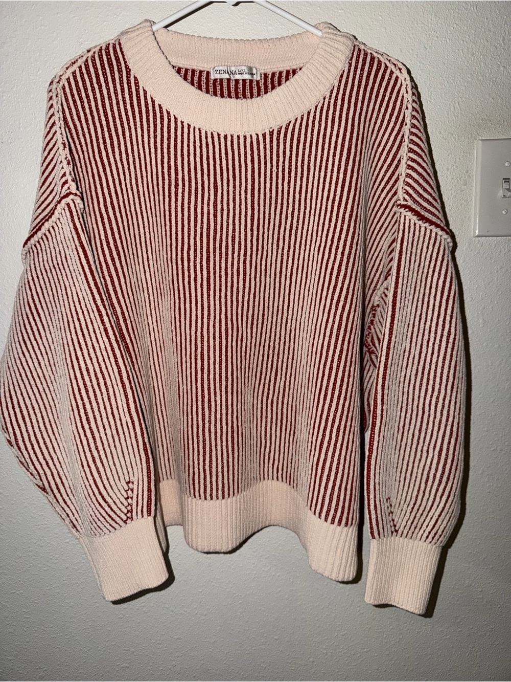 Zenana Outfitters Burnt Orange &Cream Striped Curly Ribbed Sweater - New in Bag